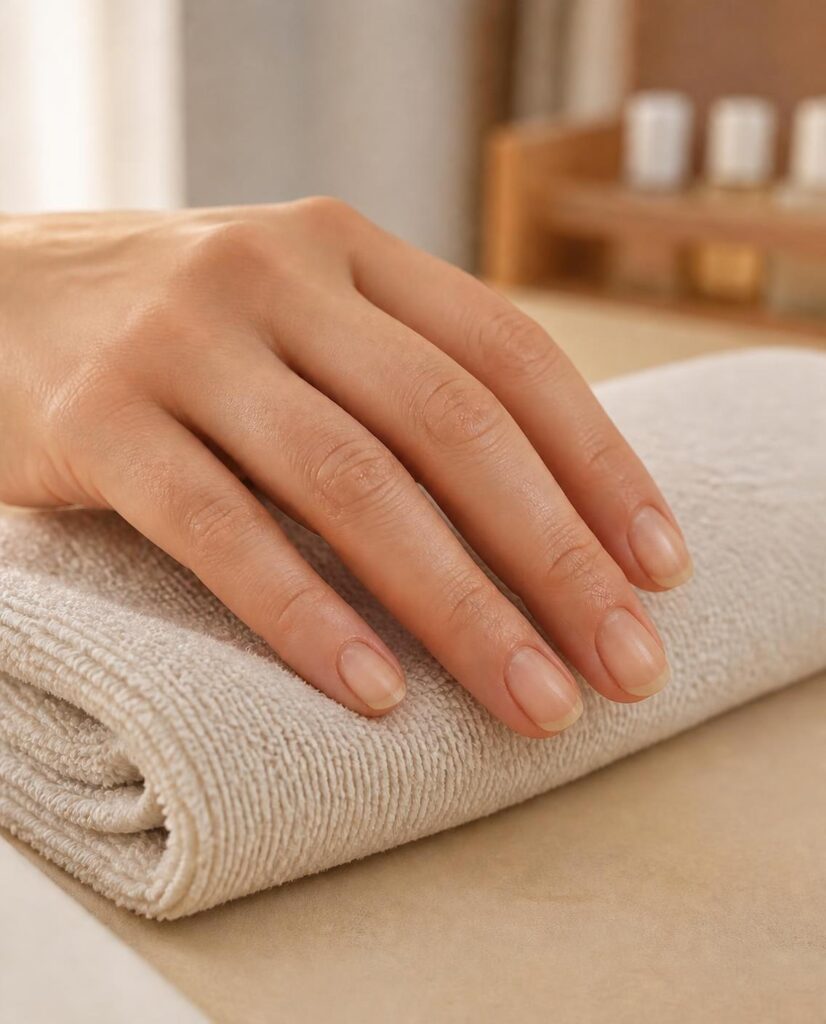 Dłoń przed manicure: naturalne, nierówne paznokcie